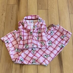 Peanuts Pink Checkered Snoopy Soft Fleece Pajama Set